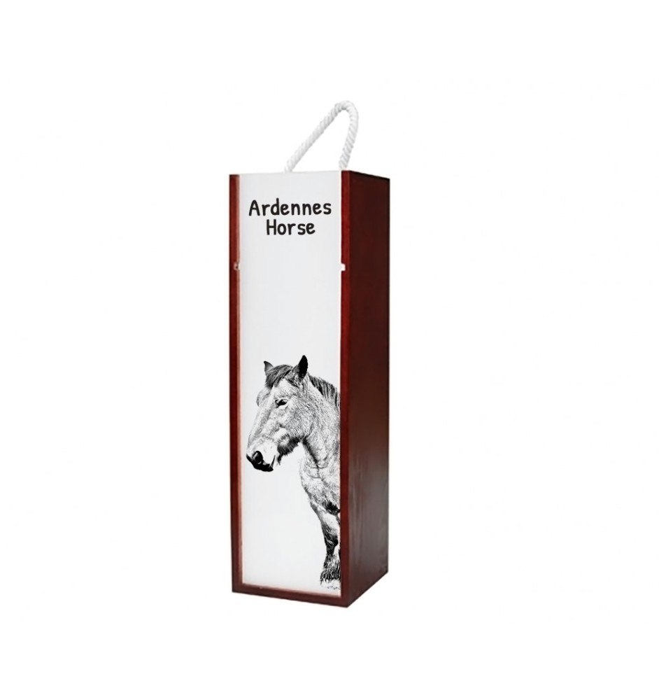 Cheval des Ardennes - boîte à vin avec un cheval, boîte à alcool avec une illustration, boîte cadeau personnalisée de la marque Art-Dog