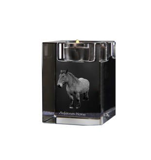 Cheval des Ardennes - Bougeoir avec image d'un cheval, porte bougie en cristal, cadeau personnalisé par la marque Art-Dog