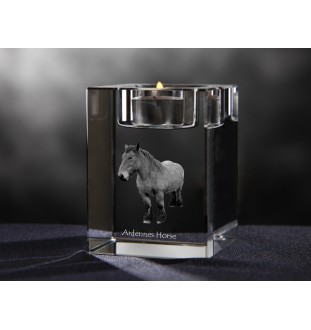 Cheval des Ardennes - Bougeoir avec image d'un cheval, porte bougie en cristal, cadeau personnalisé par la marque Art-Dog