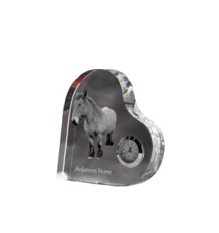 Cheval des Ardennes - horloge en cristal avec une photo de cheval, horloge de table en forme de cœur, horloge debout personnalisée de la marque Art-Dog