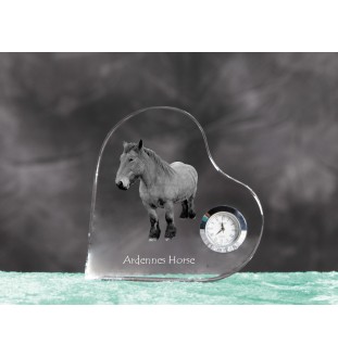 Ardennes Horse - crystal clock with a picture of a horse, heart-shaped shelf clock, personalized standing clock by Art-Dog brand