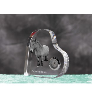 Ardennes Horse - crystal clock with a picture of a horse, heart-shaped shelf clock, personalized standing clock by Art-Dog brand