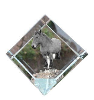 Cheval des Ardennes - un cube de cristal avec une photo de cheval, une photo de cheval dans le cristal, un presse-papiers cubique de la marque Art-Dog