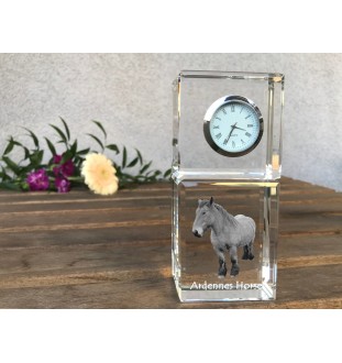 Ardennes Horse - crystal clock with a photo, photo of a horse in crystal, personalized desk clock by Art-Dog brand