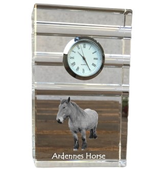 Ardennes Horse - glass clock with a photo, photo of a horse in crystal, personalized standing office clock by Art-Dog brand