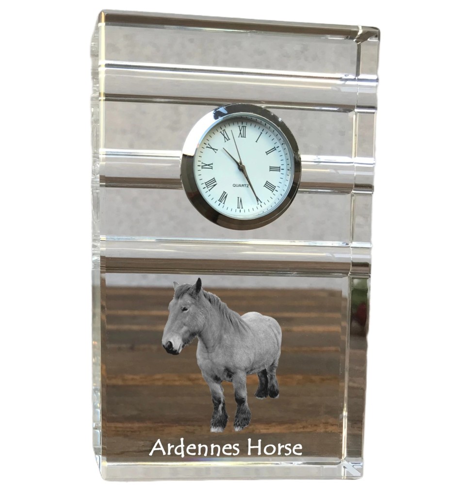 Ardennes Horse - glass clock with a photo, photo of a horse in crystal, personalized standing office clock by Art-Dog brand