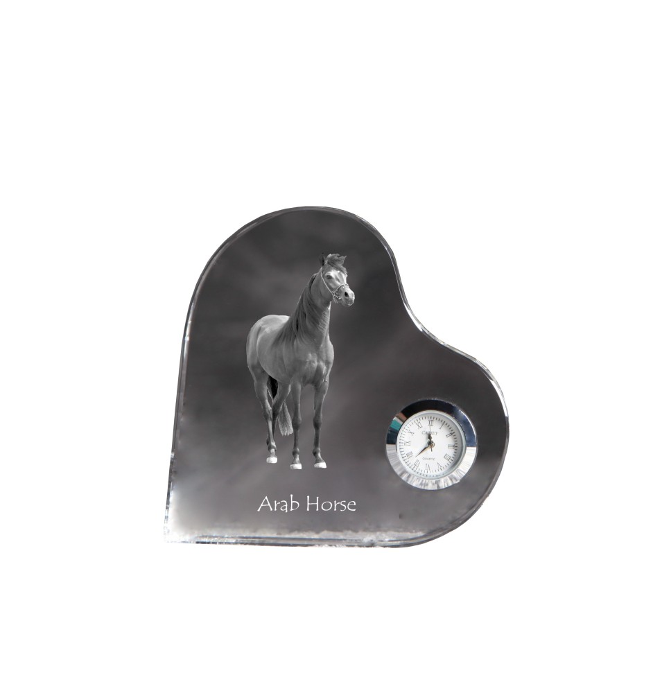 Cheval arabe - horloge en cristal avec une photo de cheval, horloge de table en forme de cœur, horloge debout personnalisée de la marque Art-Dog