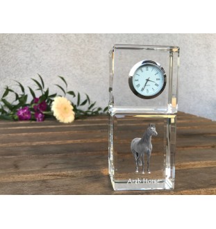 Cheval arabe - montre en cristal avec photo, photo de cheval dans le cristal, horloge de bureau personnalisée de la marque Art-Dog