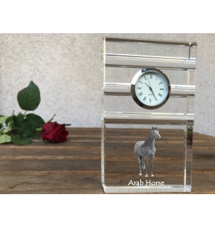 Arab Horse - glass clock with a photo, photo of a horse in crystal, personalized standing office clock by Art-Dog brand