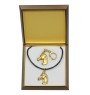 Cheval d'élevage australien porte-clés et collier avec un cheval dans une boîte, produit plaqué or de haute qualité, marque Art-Dog