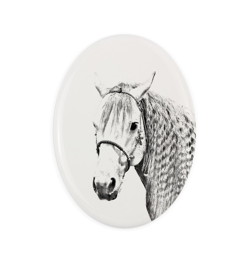 Aztekenpferd - Gedenktafel mit einem Pferdefoto, Grabplatte mit Druck, personalisierte ovale Platte von Art-Dog.