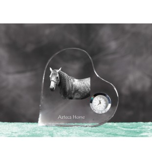 Aztekenpferd - Kristalluhr mit einem Pferdebild, Herzregal-Uhr, personalisierte Standuhr der Marke Art-Dog