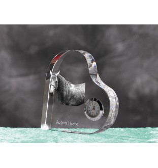 Cheval Azteca - horloge en cristal avec une photo de cheval, horloge de table en forme de cœur, horloge debout personnalisée de la marque Art-Dog