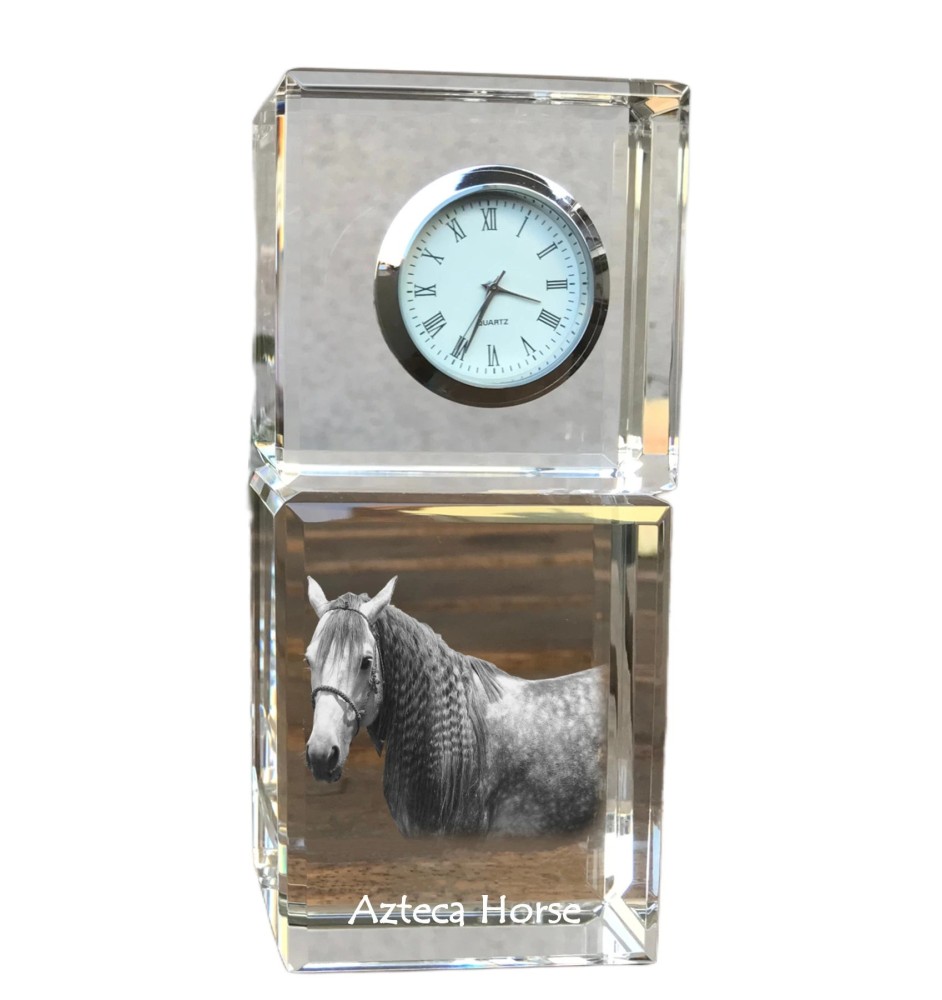 Cheval Azteca - montre en cristal avec photo, photo de cheval dans le cristal, horloge de bureau personnalisée de la marque Art-Dog
