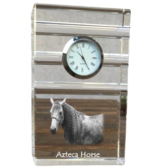 Azteca Horse - glass clock with a photo, photo of a horse in crystal, personalized standing office clock by Art-Dog brand