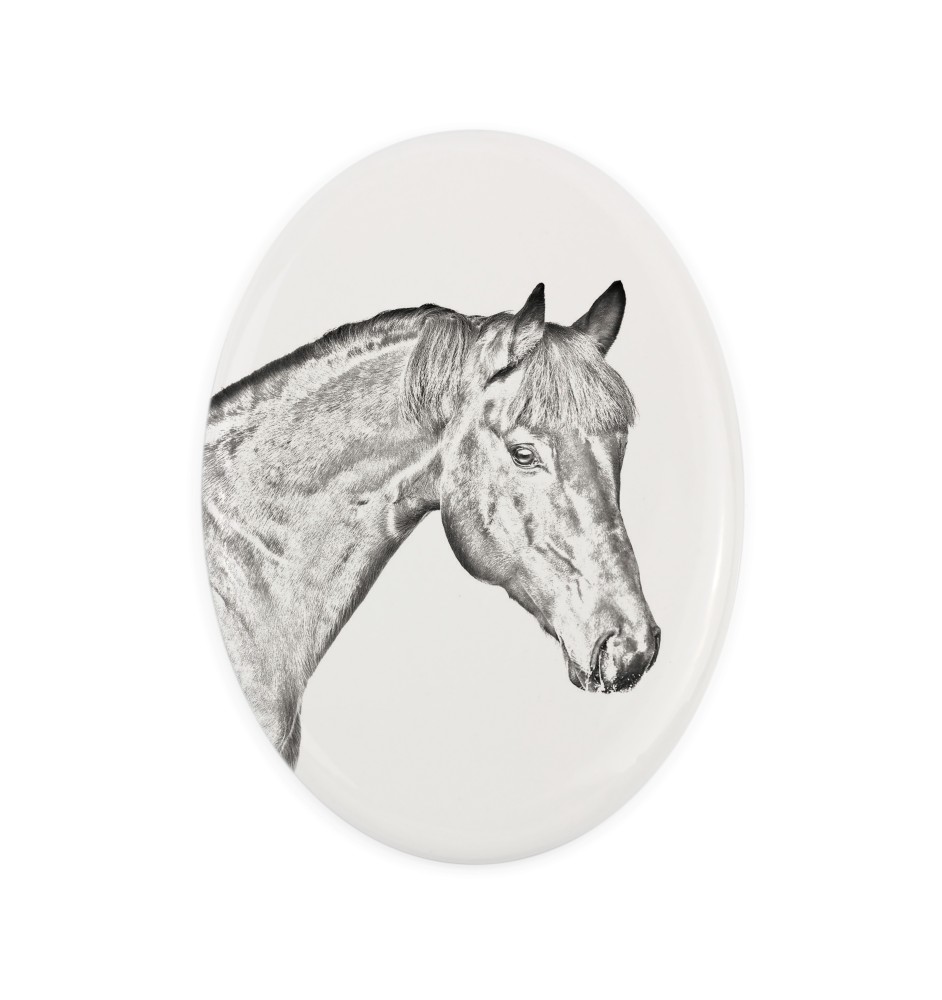 Braunes Pferd - Gedenktafel mit einem Pferdefoto, Grabplatte mit Druck, personalisierte ovale Platte von Art-Dog.