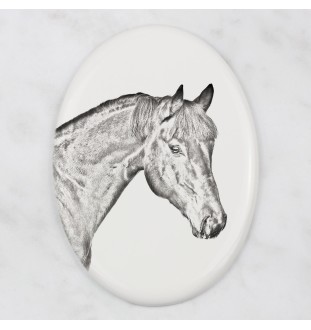 Braunes Pferd - Gedenktafel mit einem Pferdefoto, Grabplatte mit Druck, personalisierte ovale Platte von Art-Dog.