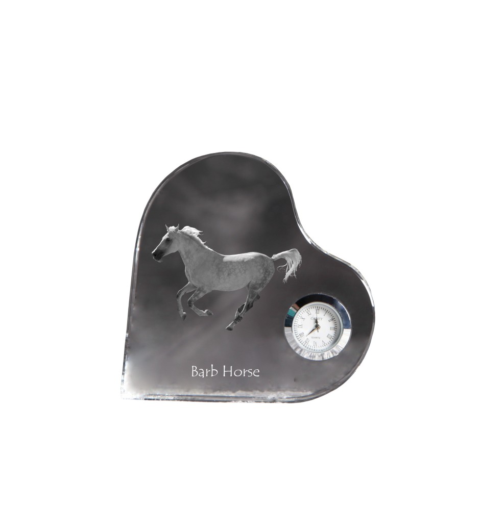 Barb-Pferd - Kristalluhr mit einem Pferdebild, Herzregal-Uhr, personalisierte Standuhr der Marke Art-Dog
