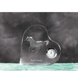 Barb-Pferd - Kristalluhr mit einem Pferdebild, Herzregal-Uhr, personalisierte Standuhr der Marke Art-Dog