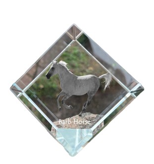 Barb Horse - crystal cube with a horse picture, horse picture in crystal, cubic paperweight from Art-Dog brand