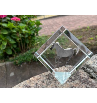 Barb Horse - crystal cube with a horse picture, horse picture in crystal, cubic paperweight from Art-Dog brand