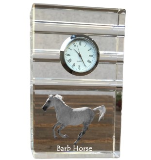 Barb Horse - glass clock with a photo, photo of a horse in crystal, personalized standing office clock by Art-Dog brand