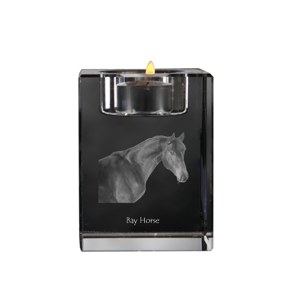 Cheval bai - Bougeoir avec image d'un cheval, porte bougie en cristal, cadeau personnalisé par la marque Art-Dog
