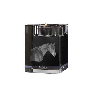 Cheval bai - Bougeoir avec image d'un cheval, porte bougie en cristal, cadeau personnalisé par la marque Art-Dog