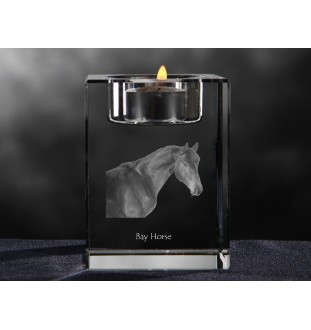 Cheval bai - Bougeoir avec image d'un cheval, porte bougie en cristal, cadeau personnalisé par la marque Art-Dog