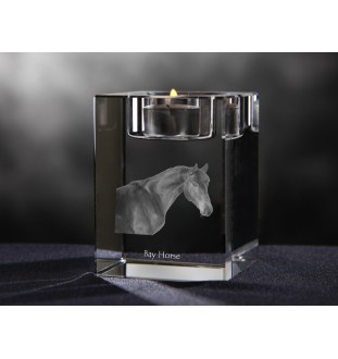 Cheval bai - Bougeoir avec image d'un cheval, porte bougie en cristal, cadeau personnalisé par la marque Art-Dog