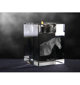 Cheval bai - Bougeoir avec image d'un cheval, porte bougie en cristal, cadeau personnalisé par la marque Art-Dog