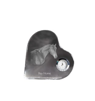 Bay Horse - crystal clock with a picture of a horse, heart-shaped shelf clock, personalized standing clock by Art-Dog brand
