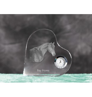 Cheval bai - horloge en cristal avec une photo de cheval, horloge de table en forme de cœur, horloge debout personnalisée de la marque Art-Dog