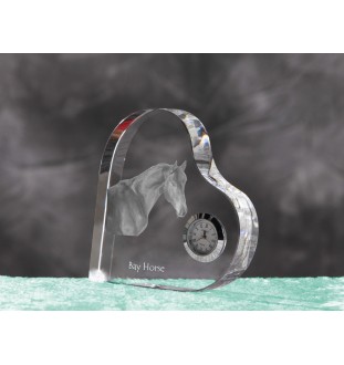 Cheval bai - horloge en cristal avec une photo de cheval, horloge de table en forme de cœur, horloge debout personnalisée de la marque Art-Dog