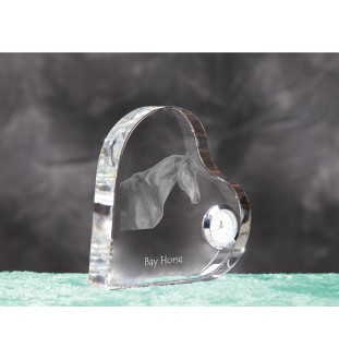 Bay Horse - crystal clock with a picture of a horse, heart-shaped shelf clock, personalized standing clock by Art-Dog brand