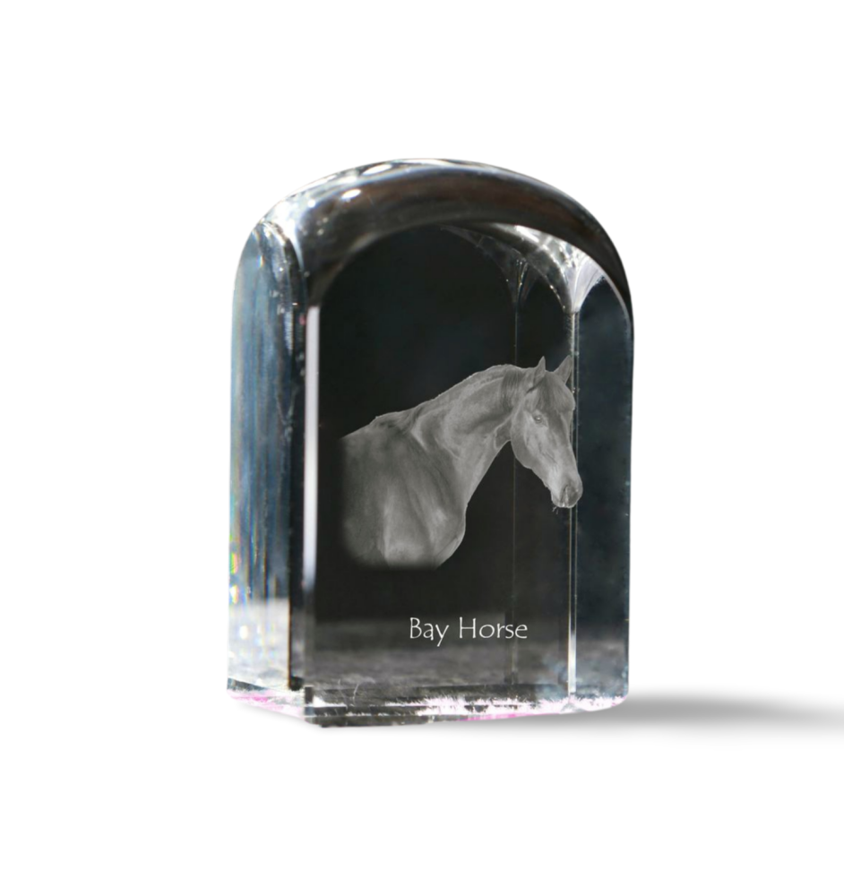 Cheval bai - un cube de cristal avec une photo, une photo de cheval dans le cristal, un presse-papiers cubique de la marque Art-Dog