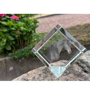Braunes Pferd - Kristallwürfel mit Pferdebild, Pferdebild im Kristall, sechseckiger Papierclip der Marke Art-Dog