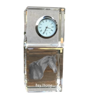 Bay Horse - crystal clock with a photo, photo of a horse in crystal, personalized desk clock by Art-Dog brand