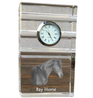 Cheval bai - horloge en verre avec photo, photo de cheval dans un cristal, horloge de bureau personnalisée de la marque Art-Dog