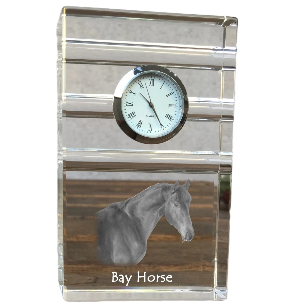 Cheval bai - horloge en verre avec photo, photo de cheval dans un cristal, horloge de bureau personnalisée de la marque Art-Dog