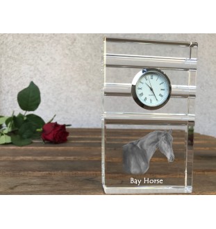 Cheval bai - horloge en verre avec photo, photo de cheval dans un cristal, horloge de bureau personnalisée de la marque Art-Dog