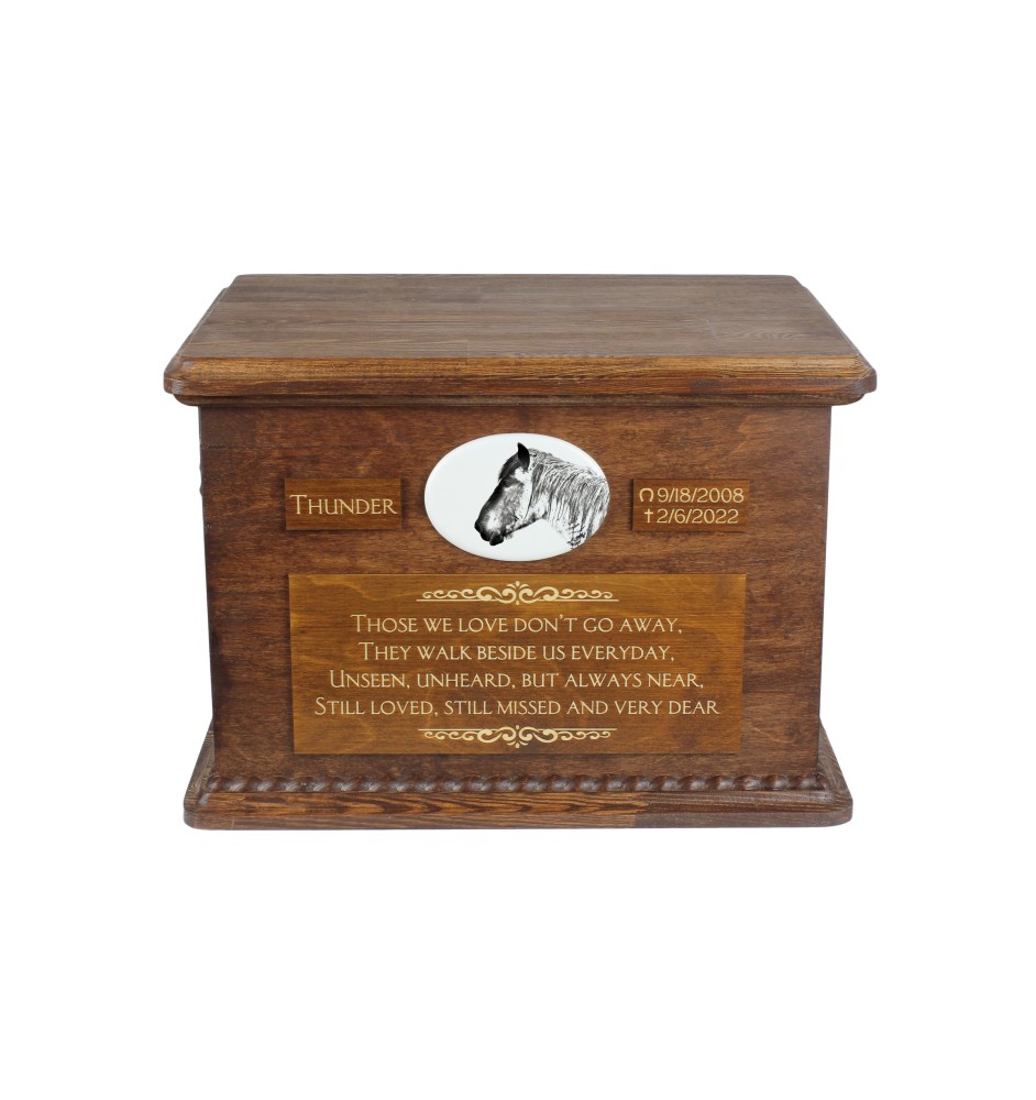 Belgisches Pferd Urn für Pferdeasche, personalisierte Urne mit Foto, große Box für Pferdeasche von der Marke Art-Dog