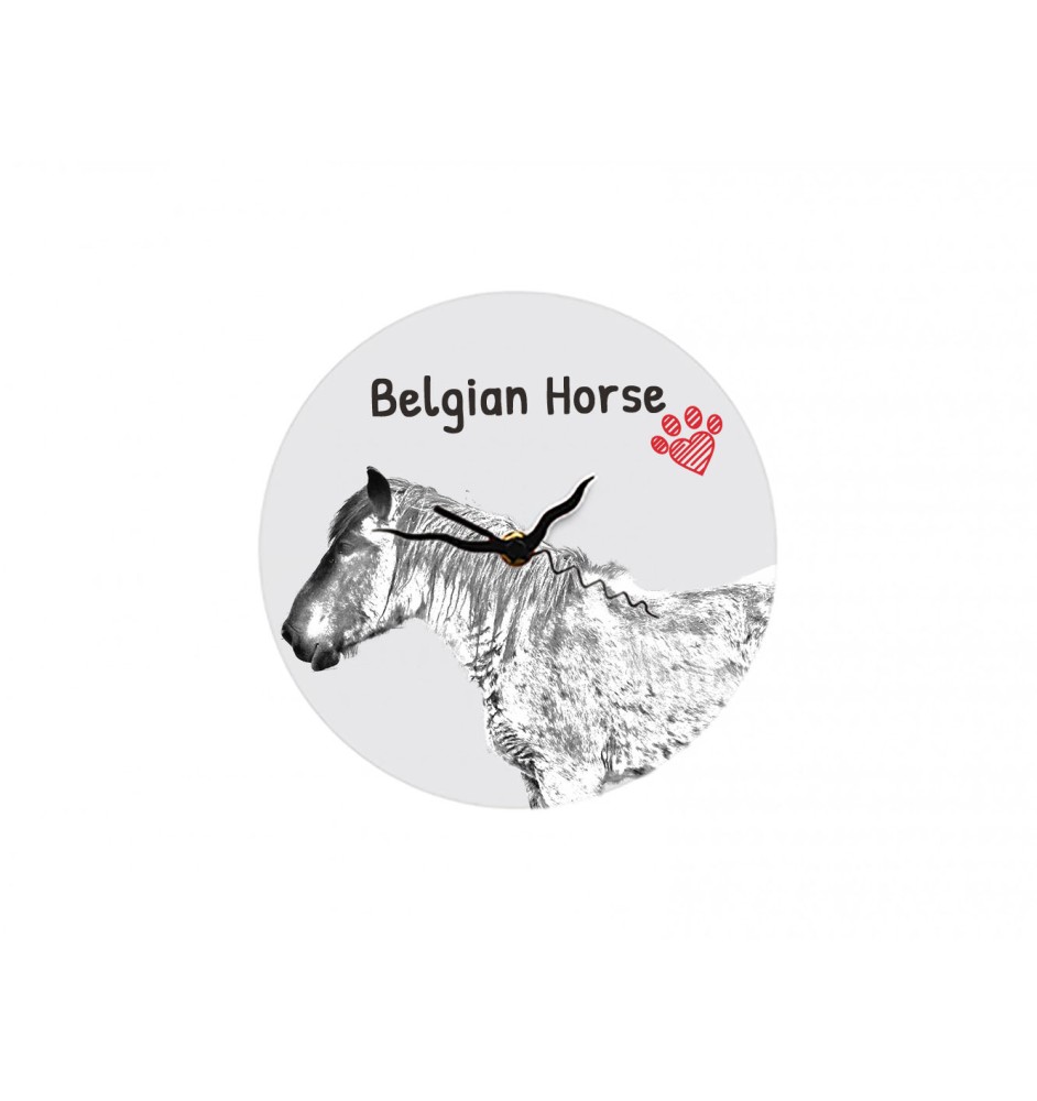 Belgisches Pferd - Wanduhr mit Pferd, Uhr mit Druck für das Regal, personalisierte Hausdekoration der Marke Art-Dog