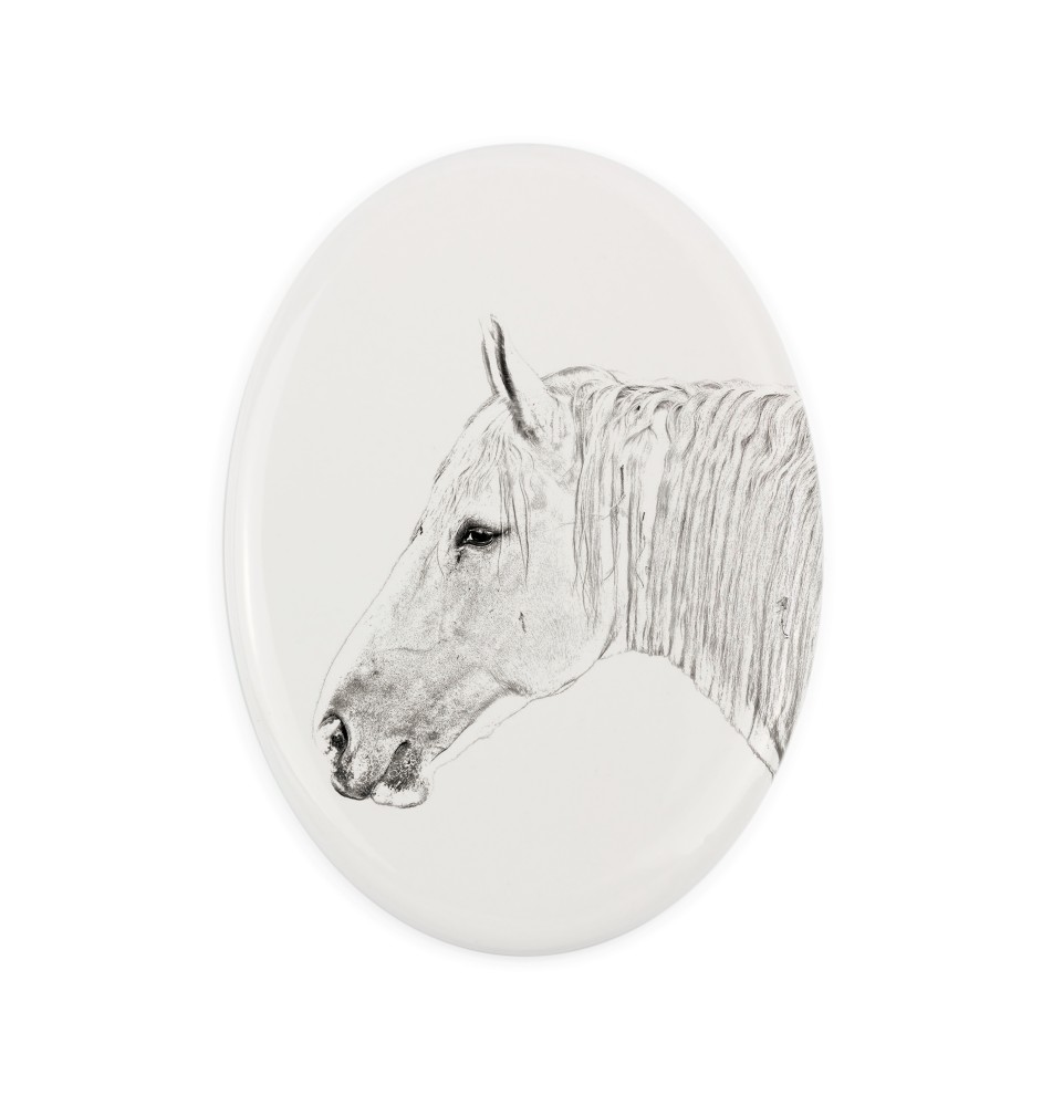 Cheval Boulonnais - une plaque commémorative avec une photo de cheval, une plaque funéraire avec une impression, une plaque ovale personnalisée de la marque Art-Dog