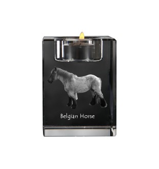 Belgian Horse - Candle holder with picture of a horse, crystal tealight holder, personalised gift by Art-Dog brand