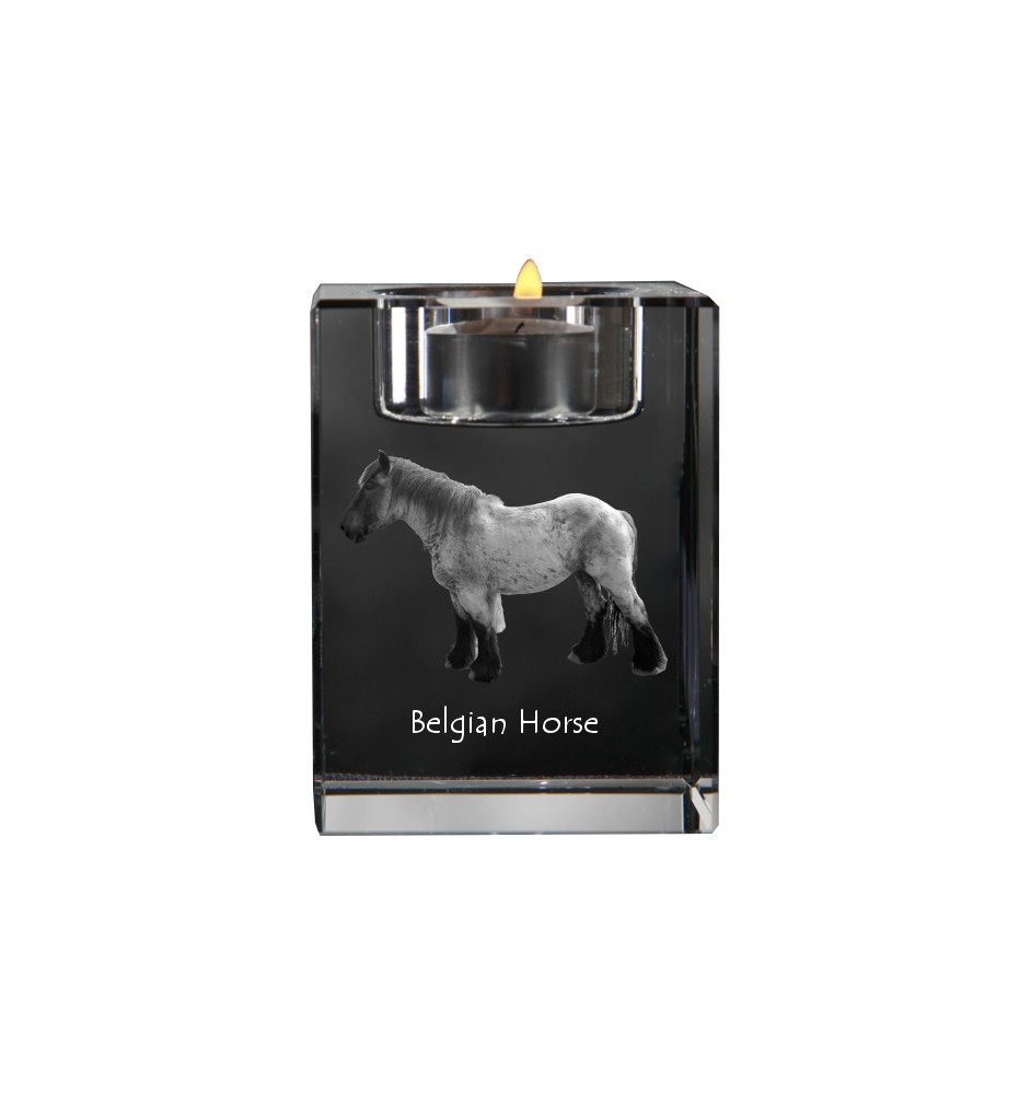Cheval belge - Bougeoir avec image d'un cheval, porte bougie en cristal, cadeau personnalisé par la marque Art-Dog