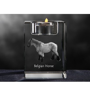 Belgian Horse - Candle holder with picture of a horse, crystal tealight holder, personalised gift by Art-Dog brand