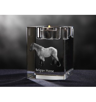 Cheval belge - Bougeoir avec image d'un cheval, porte bougie en cristal, cadeau personnalisé par la marque Art-Dog