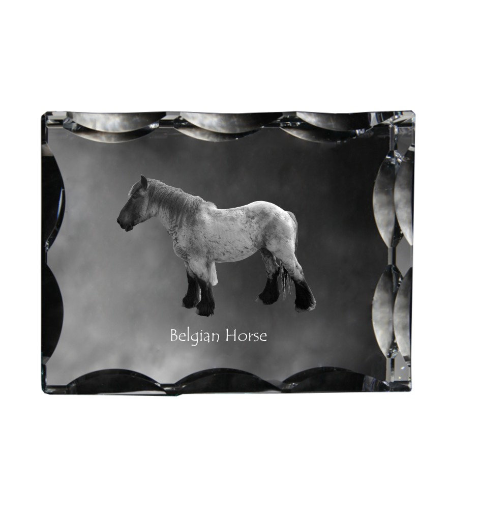 Cheval belge - Kristall mit einem Pferdebild, Glasstatuette mit einem Bild, einzigartiger Bilderrahmen der Marke Art-Dog
