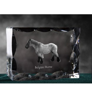 Cheval belge - Kristall mit einem Pferdebild, Glasstatuette mit einem Bild, einzigartiger Bilderrahmen der Marke Art-Dog